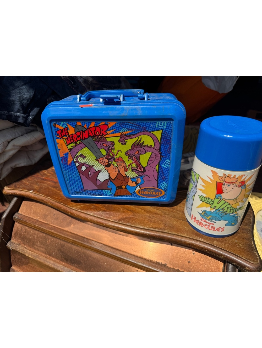 Vintage 1997 Disney Hercules Blue Lunchbox & Thermos Set “The Hercinator” EUC